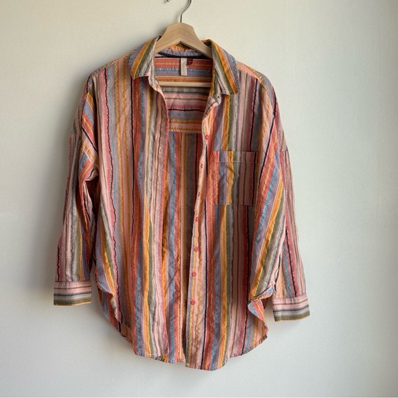 Anthropologie Pilcro Long Sleeve Boyfriend Striped Button Down Striped Shirt S/M - Picture 4 of 8